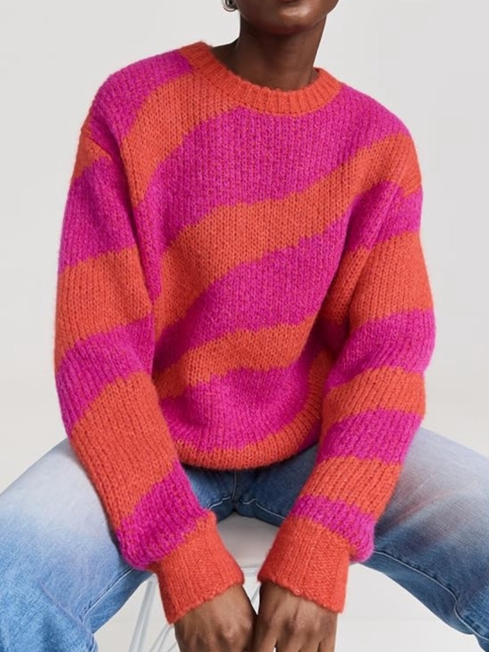 MOTHER Cozy Crewneck Sweater in Pink and Orange
